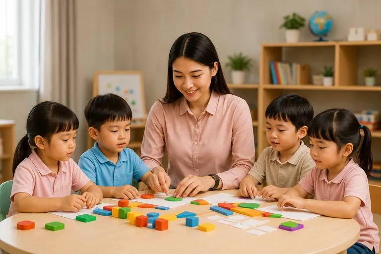 Cô giáo mầm non và trẻ học qua trò chơi — AppSoanDe hỗ trợ giáo án mầm non